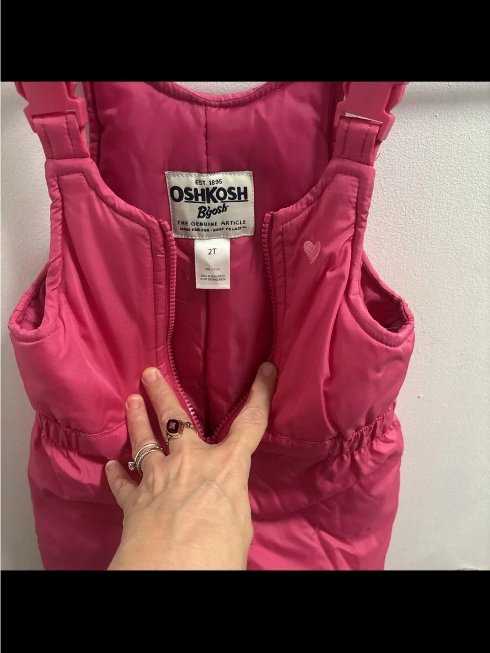 OSHKOSH BGOSH girls pink with heart  SNOW SKI BIB PANTS OVERALLS size 2T